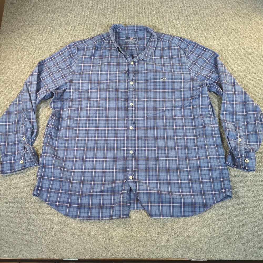 Vineyard Vines Classic Tucker Shirt Mens XXL Blue Plaid Button Down Stretch 2564
